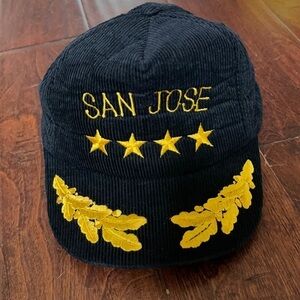 San Jose back corduroy gold embroidered letters & star snap back hat flat brim